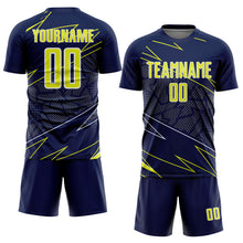 Laden Sie das Bild in den Galerie-Viewer, Custom Navy Neon Yellow-White Lines Sports Sublimation Soccer Uniform Jersey
