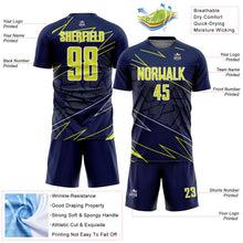 Laden Sie das Bild in den Galerie-Viewer, Custom Navy Neon Yellow-White Lines Sports Sublimation Soccer Uniform Jersey
