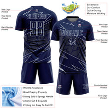 Laden Sie das Bild in den Galerie-Viewer, Custom Navy Silver Lines Sports Sublimation Soccer Uniform Jersey

