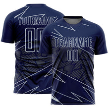 Laden Sie das Bild in den Galerie-Viewer, Custom Navy Silver Lines Sports Sublimation Soccer Uniform Jersey
