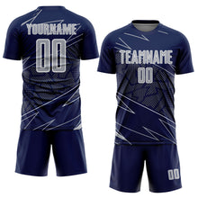 Laden Sie das Bild in den Galerie-Viewer, Custom Navy Gray-White Lines Sports Sublimation Soccer Uniform Jersey
