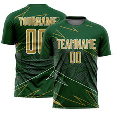 Load image into Gallery viewer, Custom Green Old Gold-White Lines Sports Sublimation Soccer Uniform Jersey
