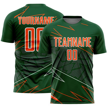 Custom Green Orange-White Lines Sports Sublimation Soccer Uniform Jersey