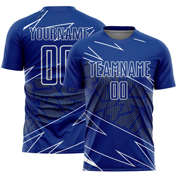 Custom Royal White Lines Sports Sublimation Soccer Uniform Jersey