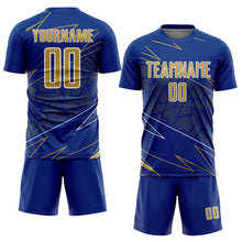 Charger l&#39;image dans la galerie, Custom Royal Old Gold-White Lines Sports Sublimation Soccer Uniform Jersey
