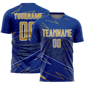 Custom Royal Old Gold-White Lines Sports Sublimation Soccer Uniform Jersey