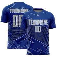 Load image into Gallery viewer, Custom Royal Gray-White Lines Sports Sublimation Soccer Uniform Jersey

