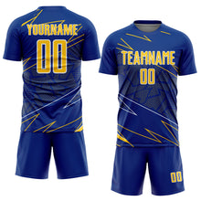 Load image into Gallery viewer, Custom Royal Yellow-White Lines Sports Sublimation Soccer Uniform Jersey
