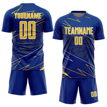 Custom Royal Yellow-White Lines Sports Sublimation Soccer Uniform Jersey