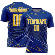 Load image into Gallery viewer, Custom Royal Yellow-White Lines Sports Sublimation Soccer Uniform Jersey
