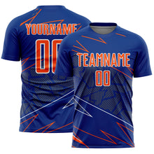 Laden Sie das Bild in den Galerie-Viewer, Custom Royal Orange-White Lines Sports Sublimation Soccer Uniform Jersey
