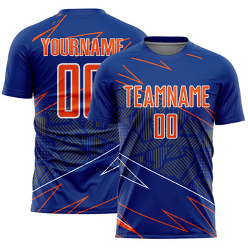 Custom Royal Orange-White Lines Sports Sublimation Soccer Uniform Jersey