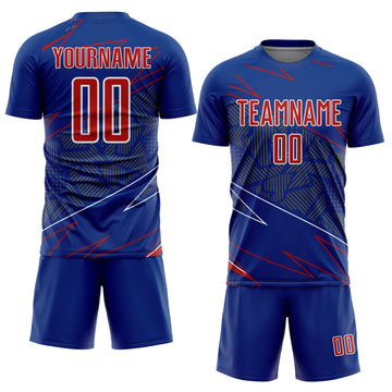 Custom Royal Red-White Lines Sports Sublimation Soccer Uniform Jersey