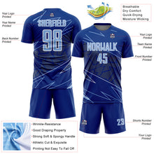Charger l&#39;image dans la galerie, Custom Royal Light Blue-White Lines Sports Sublimation Soccer Uniform Jersey
