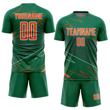 Laden Sie das Bild in den Galerie-Viewer, Custom Kelly Green Orange-White Lines Sports Sublimation Soccer Uniform Jersey
