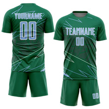 Laden Sie das Bild in den Galerie-Viewer, Custom Kelly Green Light Blue-White Lines Sports Sublimation Soccer Uniform Jersey
