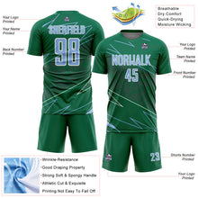 Laden Sie das Bild in den Galerie-Viewer, Custom Kelly Green Light Blue-White Lines Sports Sublimation Soccer Uniform Jersey
