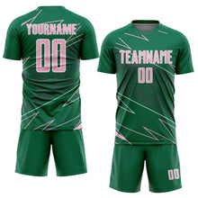 Load image into Gallery viewer, Custom Kelly Green Light Pink-White Lines Sports Sublimation Soccer Uniform Jersey
