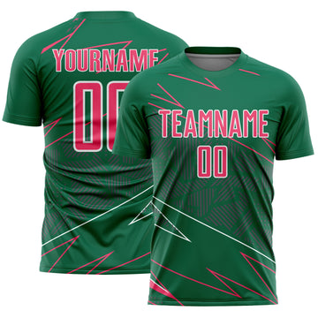 Custom Kelly Green Neon Pink-White Lines Sports Sublimation Soccer Uniform Jersey