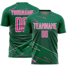 Load image into Gallery viewer, Custom Kelly Green Pink-White Lines Sports Sublimation Soccer Uniform Jersey
