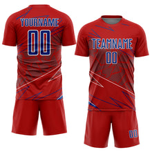 Load image into Gallery viewer, Custom Red Royal-White Lines Sports Sublimation Soccer Uniform Jersey
