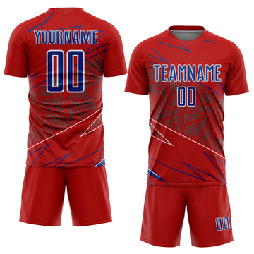 Custom Red Royal-White Lines Sports Sublimation Soccer Uniform Jersey