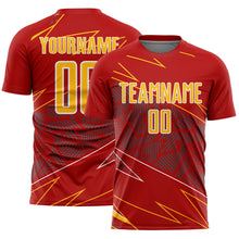 Load image into Gallery viewer, Custom Red Gold-White Lines Sports Sublimation Soccer Uniform Jersey
