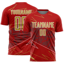 Charger l&#39;image dans la galerie, Custom Red Old Gold-White Lines Sports Sublimation Soccer Uniform Jersey
