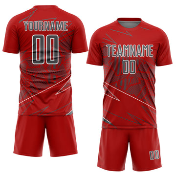 Custom Red Steel Gray-White Lines Sports Sublimation Soccer Uniform Jersey