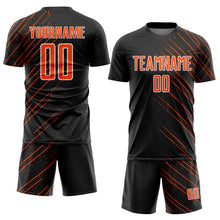 Load image into Gallery viewer, Custom Black Orange-White Lines Sports Sublimation Soccer Uniform Jersey
