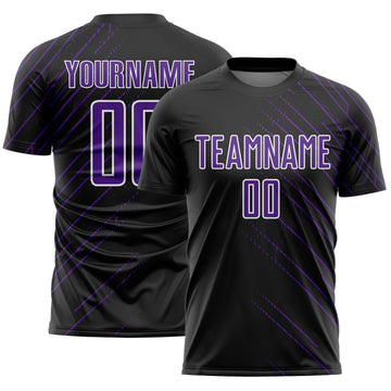 Custom Black Purple-White Lines Sports Sublimation Soccer Uniform Jersey