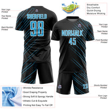 Загрузить изображение в средство просмотра галереи, Custom Black Sky Blue-White Lines Sports Sublimation Soccer Uniform Jersey
