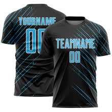 Загрузить изображение в средство просмотра галереи, Custom Black Sky Blue-White Lines Sports Sublimation Soccer Uniform Jersey
