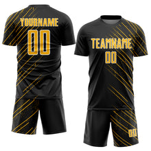 Загрузить изображение в средство просмотра галереи, Custom Black Gold-White Lines Sports Sublimation Soccer Uniform Jersey
