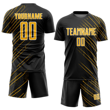 Custom Black Gold-White Lines Sports Sublimation Soccer Uniform Jersey