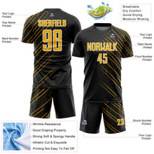 Загрузить изображение в средство просмотра галереи, Custom Black Gold-White Lines Sports Sublimation Soccer Uniform Jersey
