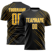 Загрузить изображение в средство просмотра галереи, Custom Black Gold-White Lines Sports Sublimation Soccer Uniform Jersey
