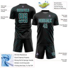 Load image into Gallery viewer, Custom Black Teal-White Lines Sports Sublimation Soccer Uniform Jersey
