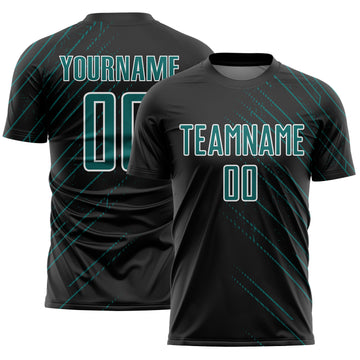 Custom Black Teal-White Lines Sports Sublimation Soccer Uniform Jersey