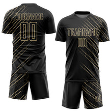 Laden Sie das Bild in den Galerie-Viewer, Custom Black Vegas Gold Lines Sports Sublimation Soccer Uniform Jersey
