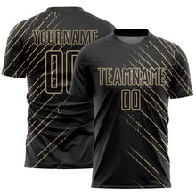 Laden Sie das Bild in den Galerie-Viewer, Custom Black Vegas Gold Lines Sports Sublimation Soccer Uniform Jersey
