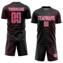 Laden Sie das Bild in den Galerie-Viewer, Custom Black Neon Pink-White Lines Sports Sublimation Soccer Uniform Jersey
