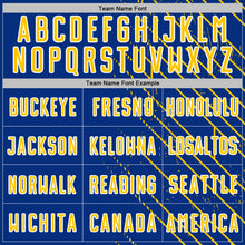 Загрузить изображение в средство просмотра галереи, Custom Royal Yellow-White Lines Sports Sublimation Soccer Uniform Jersey
