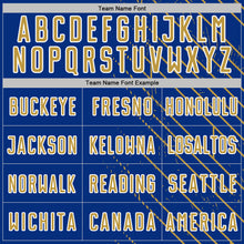 Загрузить изображение в средство просмотра галереи, Custom Royal Old Gold-White Lines Sports Sublimation Soccer Uniform Jersey
