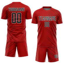 Laden Sie das Bild in den Galerie-Viewer, Custom Red Black-White Lines Sports Sublimation Soccer Uniform Jersey
