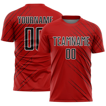 Custom Red Black-White Lines Sports Sublimation Soccer Uniform Jersey