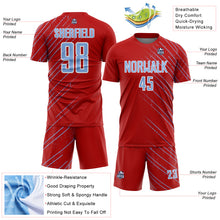 Laden Sie das Bild in den Galerie-Viewer, Custom Red Light Blue-White Lines Sports Sublimation Soccer Uniform Jersey
