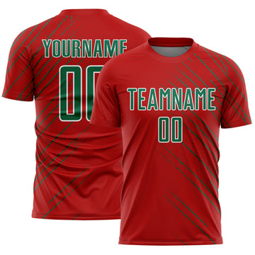 Custom Red Kelly Green-White Lines Sports Sublimation Soccer Uniform Jersey