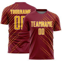 Load image into Gallery viewer, Custom Crimson Gold-White Lines Sports Sublimation Soccer Uniform Jersey
