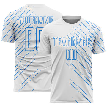 Custom White Powder Blue Lines Sports Sublimation Soccer Uniform Jersey